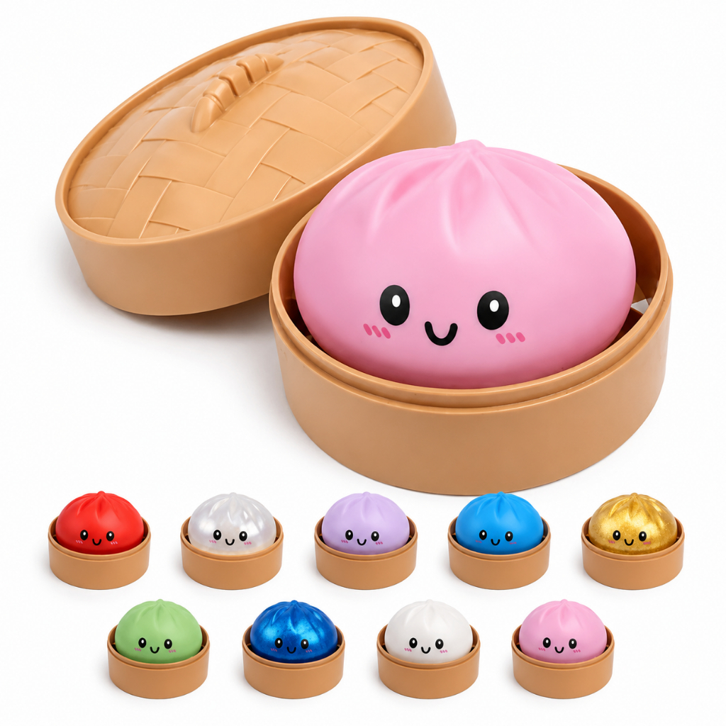 Squishy Surpresa Dumpling Mini Bao Antiestresse Fofo Macio Glitter Bolinho Chinês Fidget Toy Com Cestinha