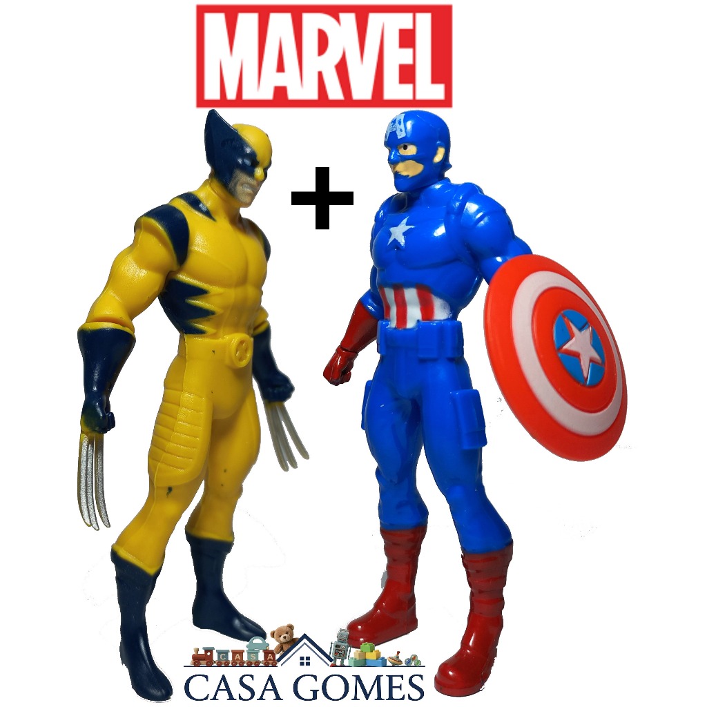 Kit 2 Bonecos Wolverine E Capitão América Marvel 9,5cm Miniatura Colecionável Brinquedo Menino X-Men