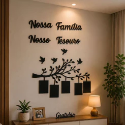 Quadro Decorativo Porta Retrato Painel Arvore Nossa Família Nosso Tesouro MDF Moldura Presente Afetivo
