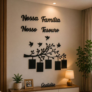 Quadro Decorativo Porta Retrato Painel Arvore Nossa Família Nosso Tesouro MDF Moldura Pre…