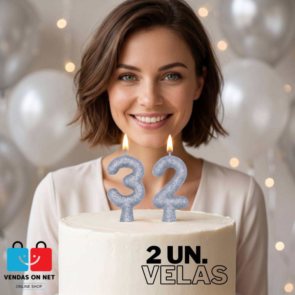 2 Velas de Aniversário Puro Glitter Dourada ou Prata - Festa - Bolo - Glitter não solta da vela