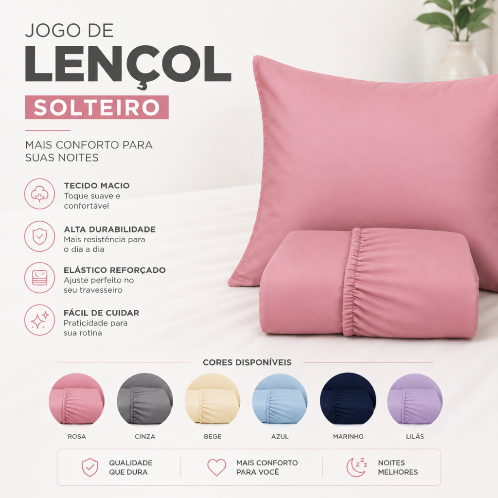 Kit Jogo de Lençol Solteiro Micro Percal 400 Fios Cama Box 2 Peças Liso | Fronha