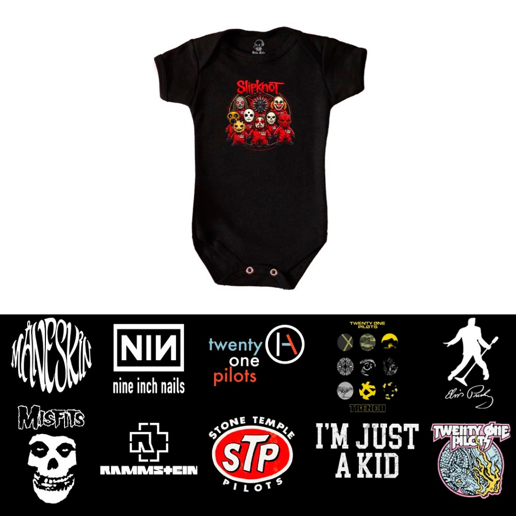 Body Bebê Rock com Logos Clássicos – David Bowie, Misfits, Simple Plan, Rammstein, Fresno + Bandas