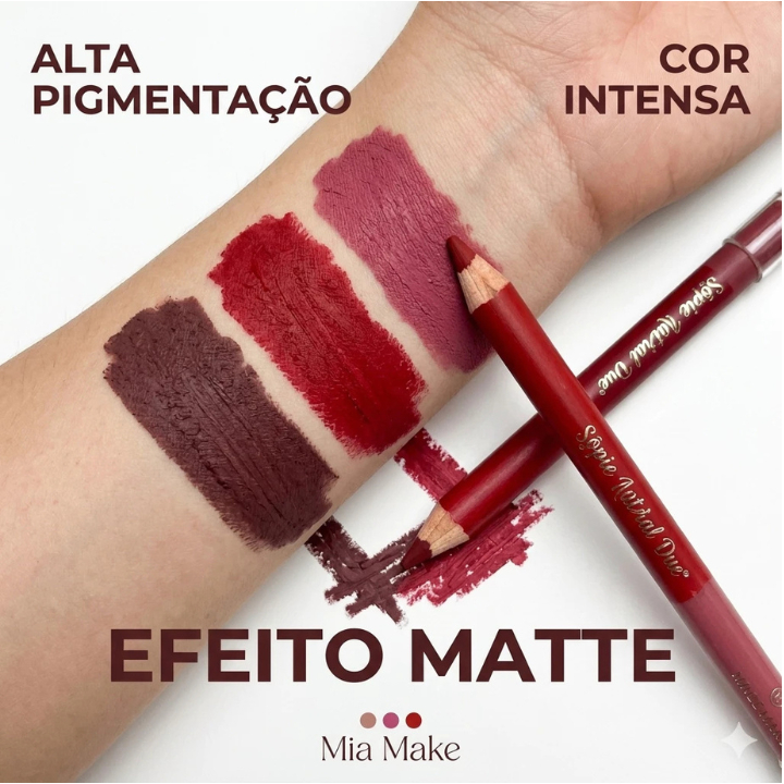 Batom Lápis Matte Mia Make 2 em 1 Longa Duração Alta Pigmentação