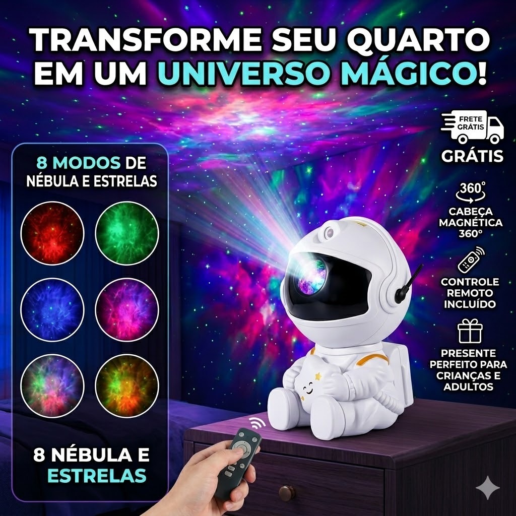 Projetor Astronauta Luminária Caixa De Som Bluetooth Galáxia E Estrelas Led Luz Noturna Para Quarto Infantil Presente