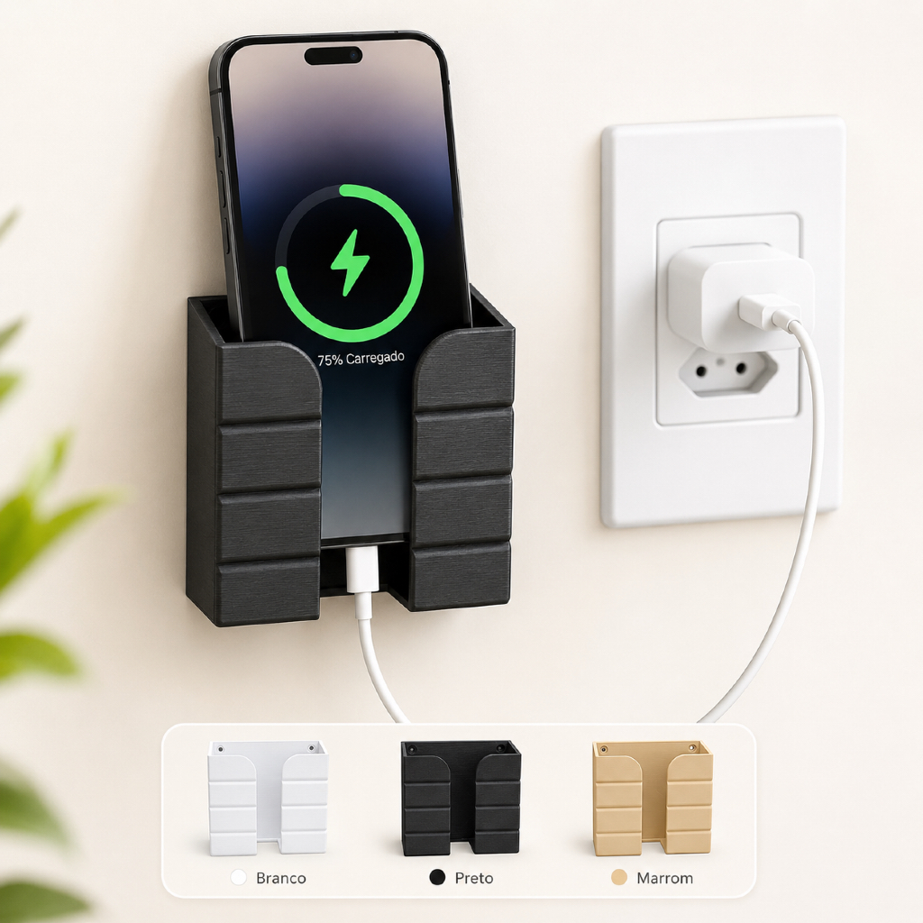 Suporte de Celular Recarregamento Parede Multiuso Apoio Smartphone Carregador Controle Remoto Adesivo Parafuso