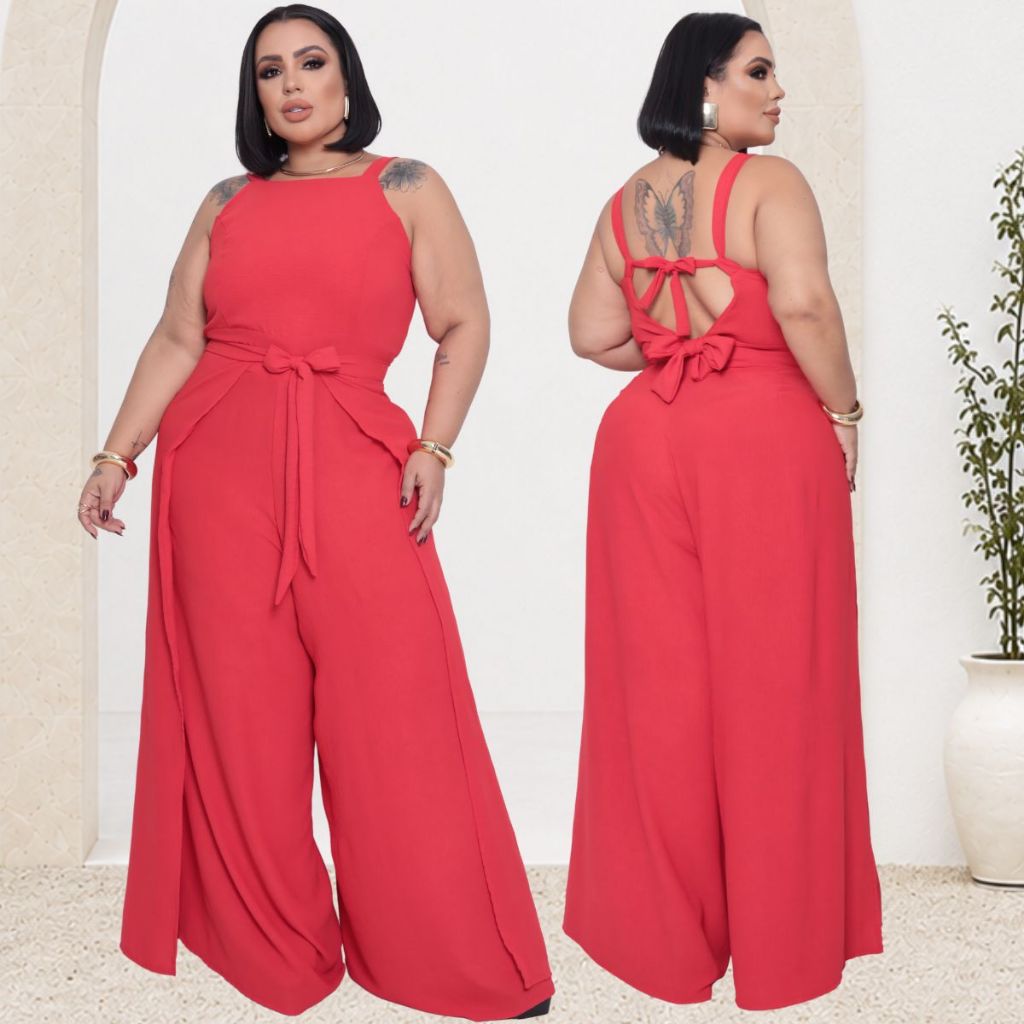 Macacão Longo Plus Size Moda Maior Cores Variadas veste até tamanho 50 Macacão Longo de alça Multiformas  e envelope