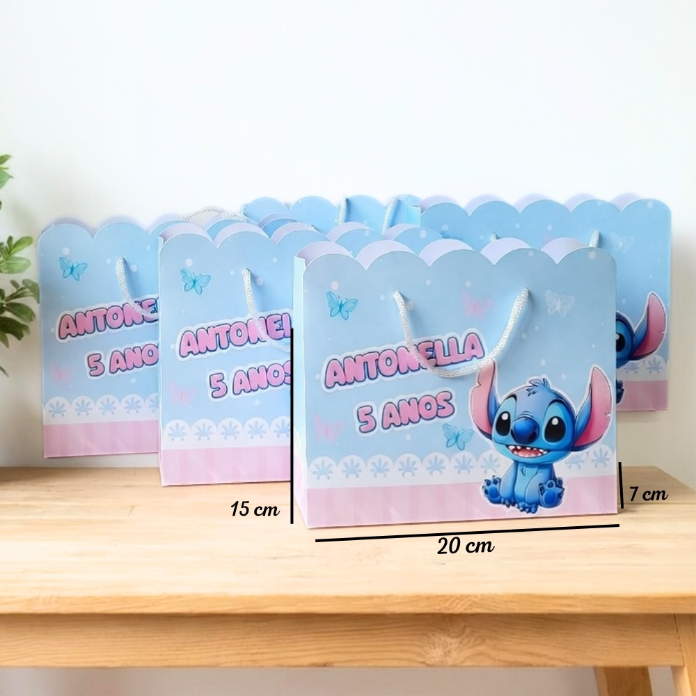 Sacolinhas Personalizadas 20x15cm STITCH|Pacotes10-15-20 Unidades| Lembrancinha Festa | Vários Temas