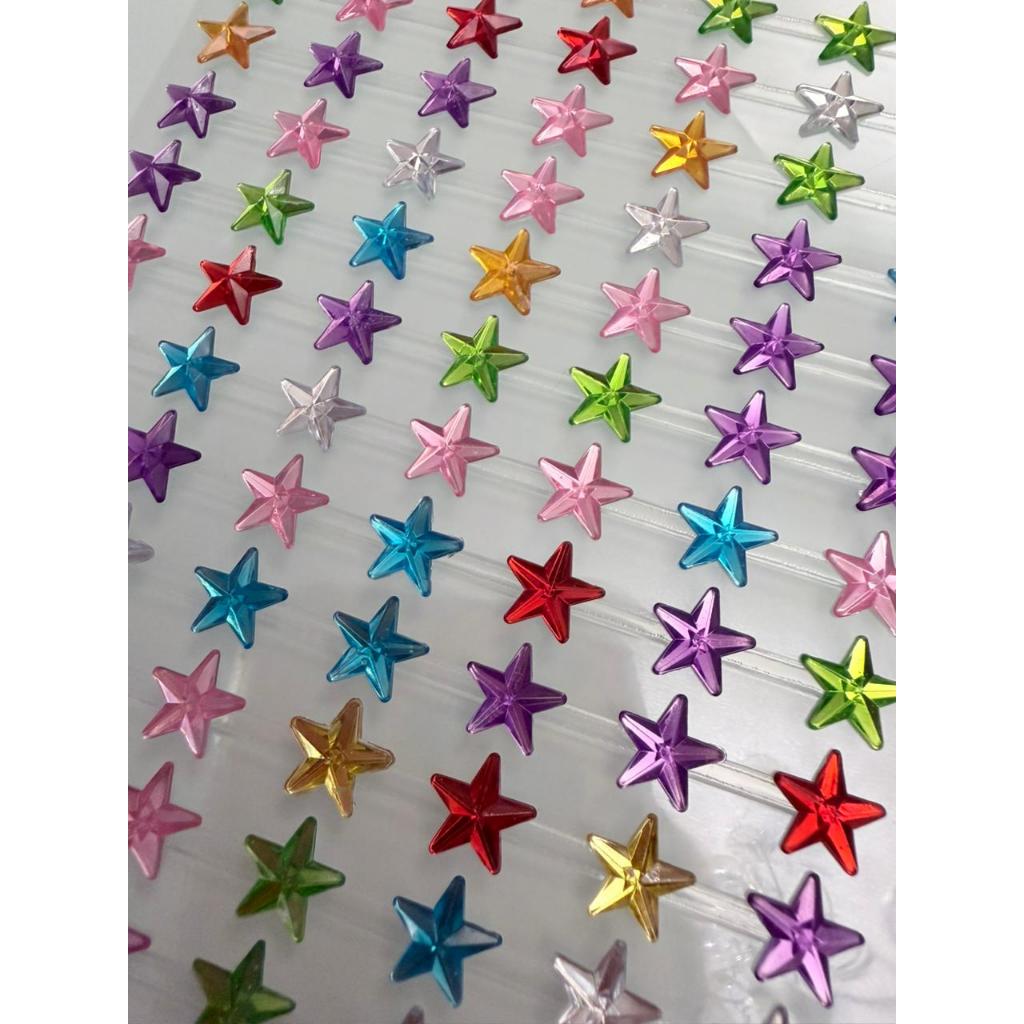 147 Adesivos de Strass Estrela P/ Pet Artesanato - 1 Cartela