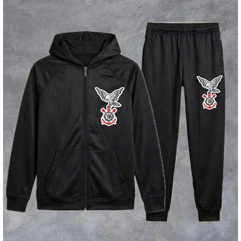 Kit Blusa e Calça Corinthians Gaviões Fiel com Toucas e Bolsos flanelado unissex
