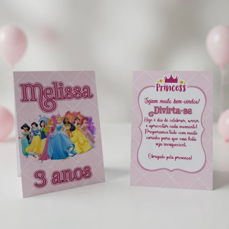 Plaquinha de Centro de Mesa Princesas / Plaquinha de Agradecimento / Personalizados para festa / Aniversário