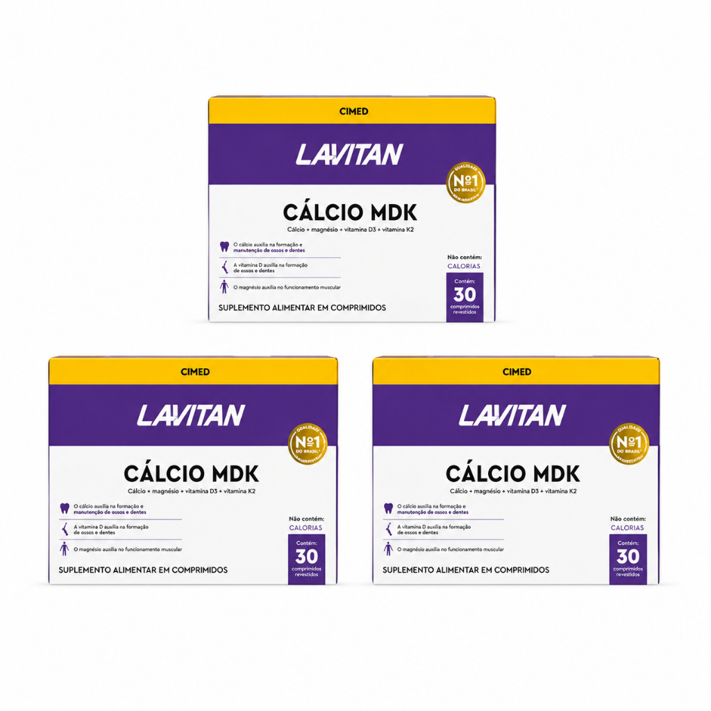 Kit 3x Lavitan Cálcio MDK 30 Comprimidos Cálcio Magnésio D3 K2 Original