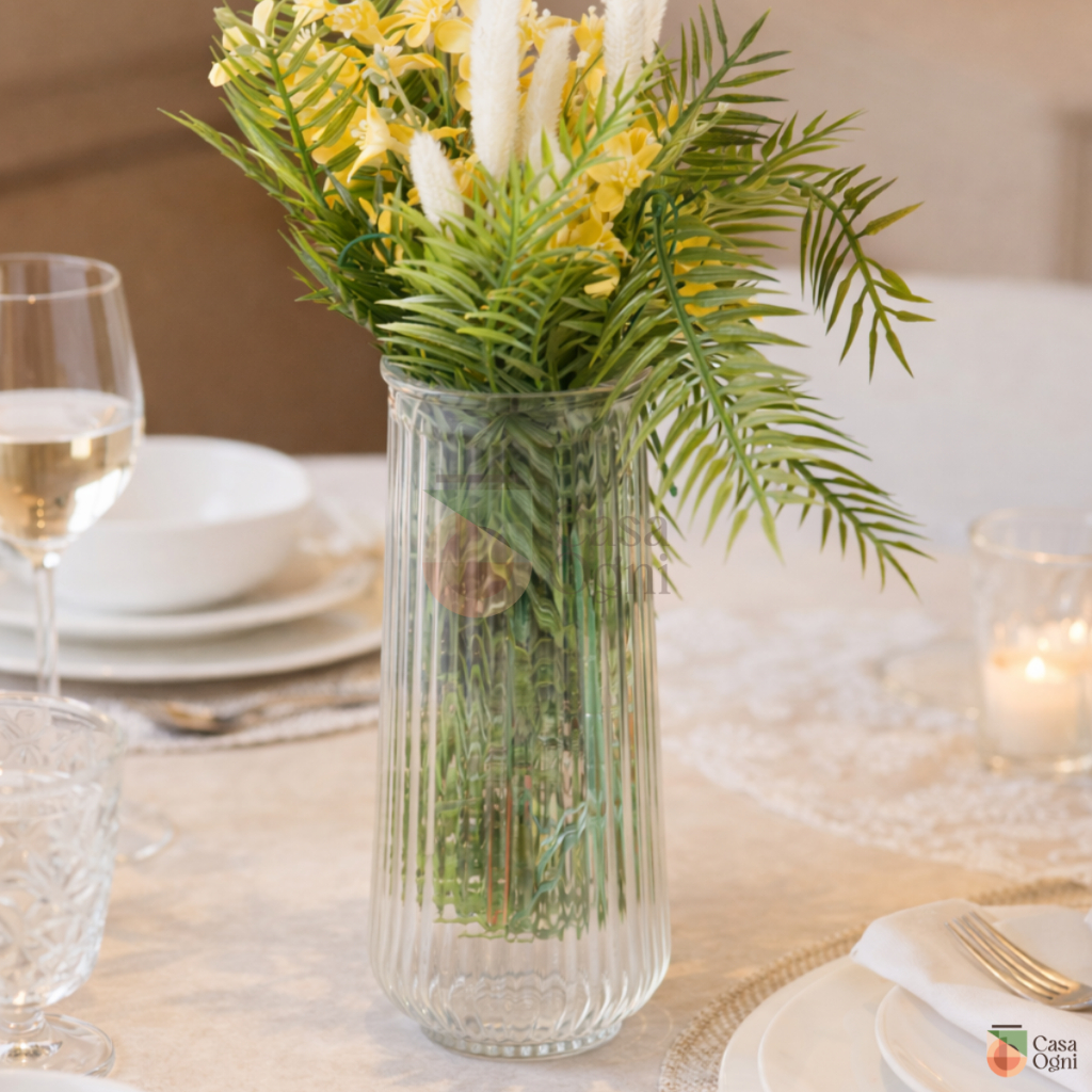 Vaso de Vidro Cilíndrico para Plantas e Flores Grandes Jarro Canelado Transparente Decorativo 20cm