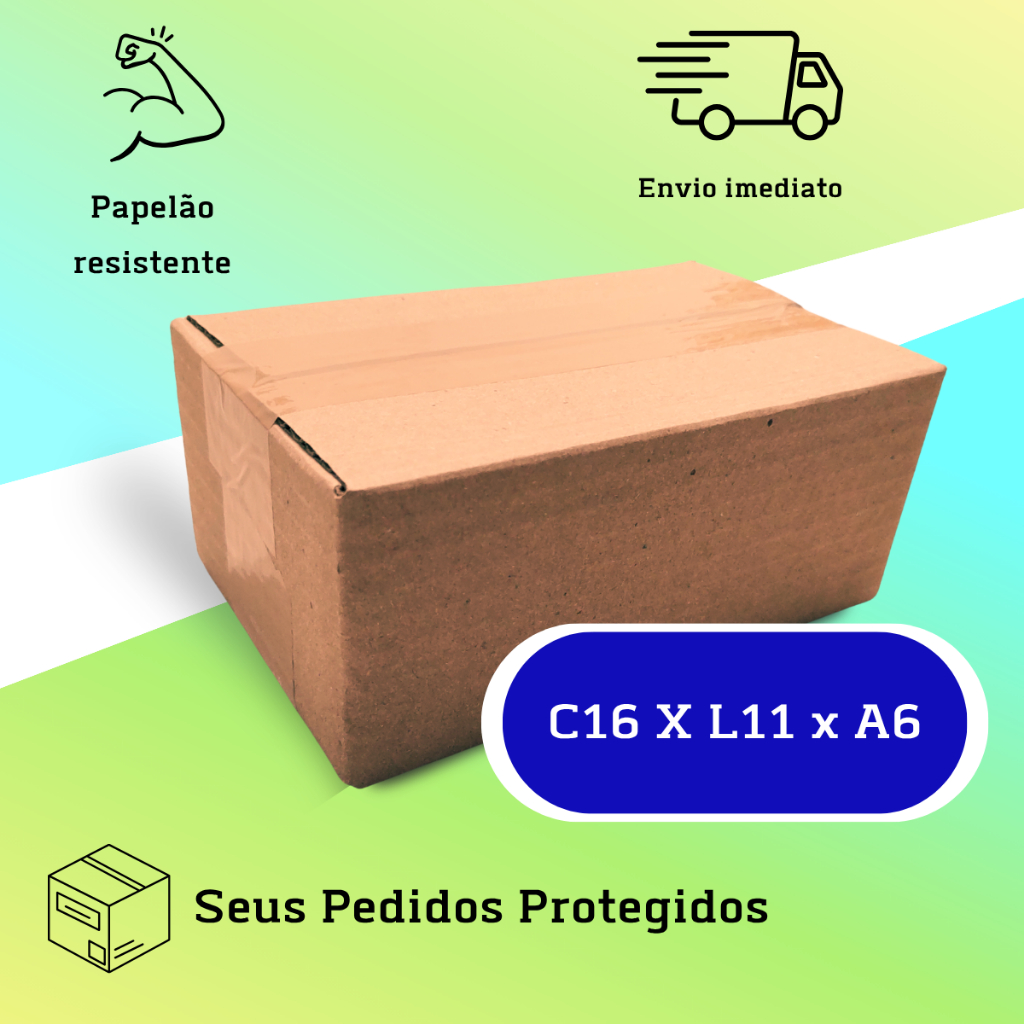 Caixa de papelão 16 x 11x 6 cm pequena envios Sedex Correios Ecommerce papelão de alta resistência
