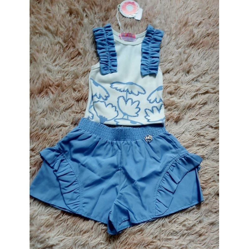 CONJUNTO MENINA BLUSA RIBANA SHORT TECIDO DE ALGODÃO MON SUCRÉ TAM 2