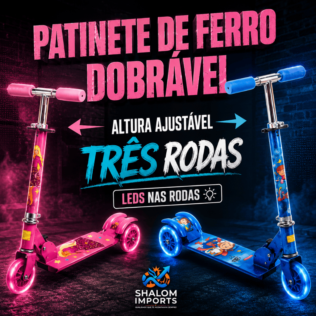 Patinete Infantil Dobrável com Rodas LED - Altura Ajustavel