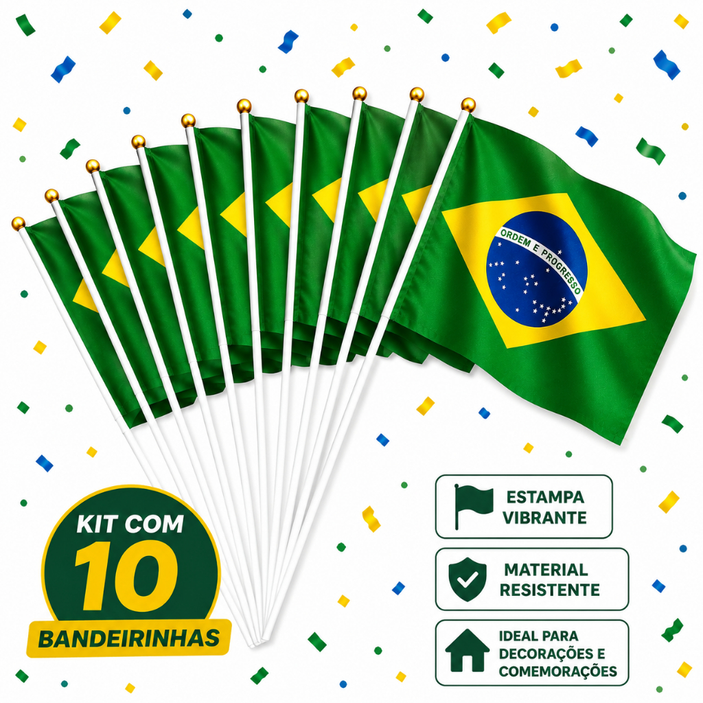 Bandeira do Brasil Copa Futebol Seleção Brasileira Festa Torcedor Bandeirinha de Mão Decoração Jogo Brasil