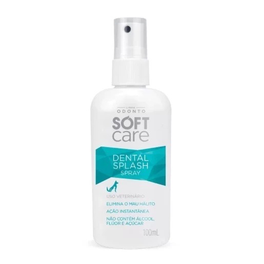 Soft Care Dental Splash Spray 100mL Higiene Oral para Cães e Gatos Mau Hálito