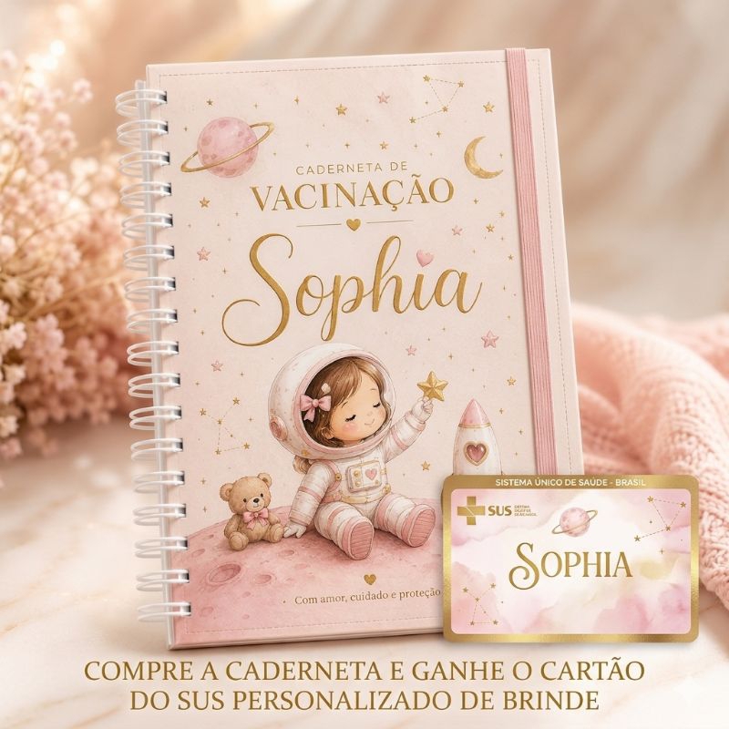 Caderneta de vacinação,vacinas, saúde, Bebê,menina, personalizada com nome, Atualizada Miolo do  Sus,Capa dura,