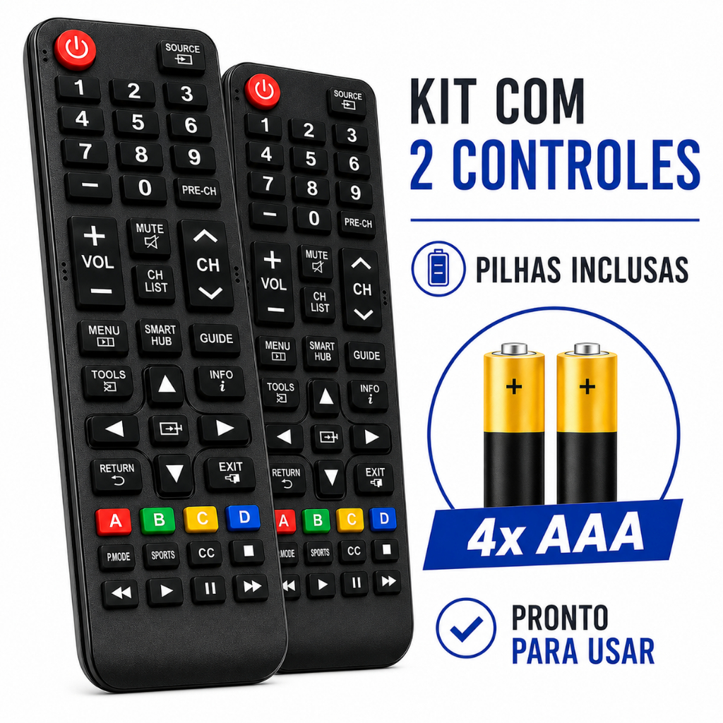Kit Controle Remoto Compatível Samsung Smart TV LCD LED 4K + Pilhas AAA Envio Imediato