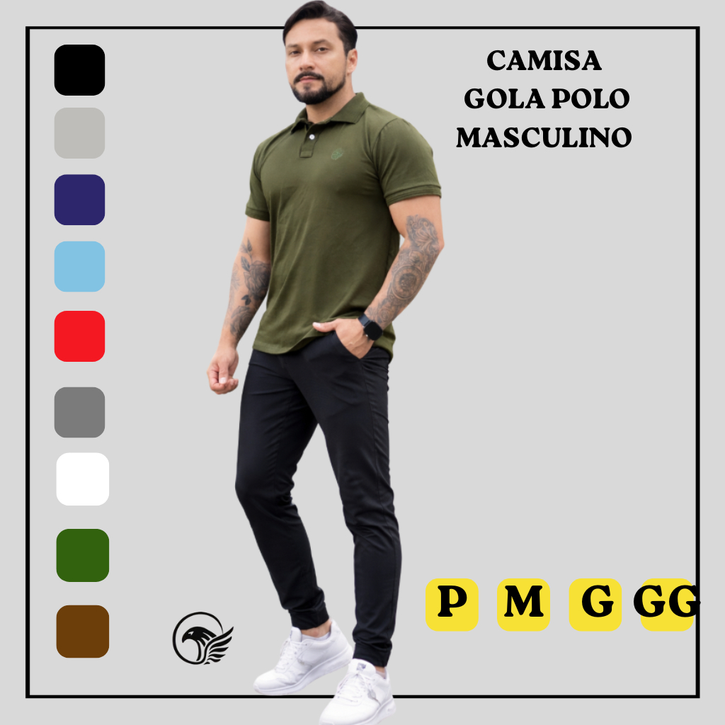 Camisa Gola Polo Masculina Premium Fio 30.1 Algodão100% Lisa  Bordada Casual