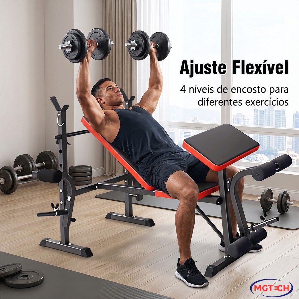 Banco De Supino Ajustável 4 níveis Multifuncional Estação De Musculação Até 150Kg Academia
