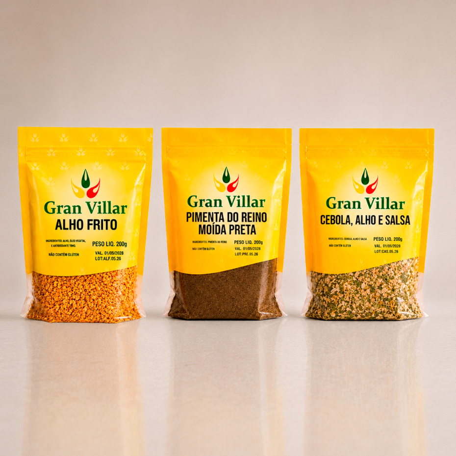 Kit Cebola, Alho e Salsa 200g + Pimenta-do-Reino 200g + Alho Frito 200g Tempero Completo
