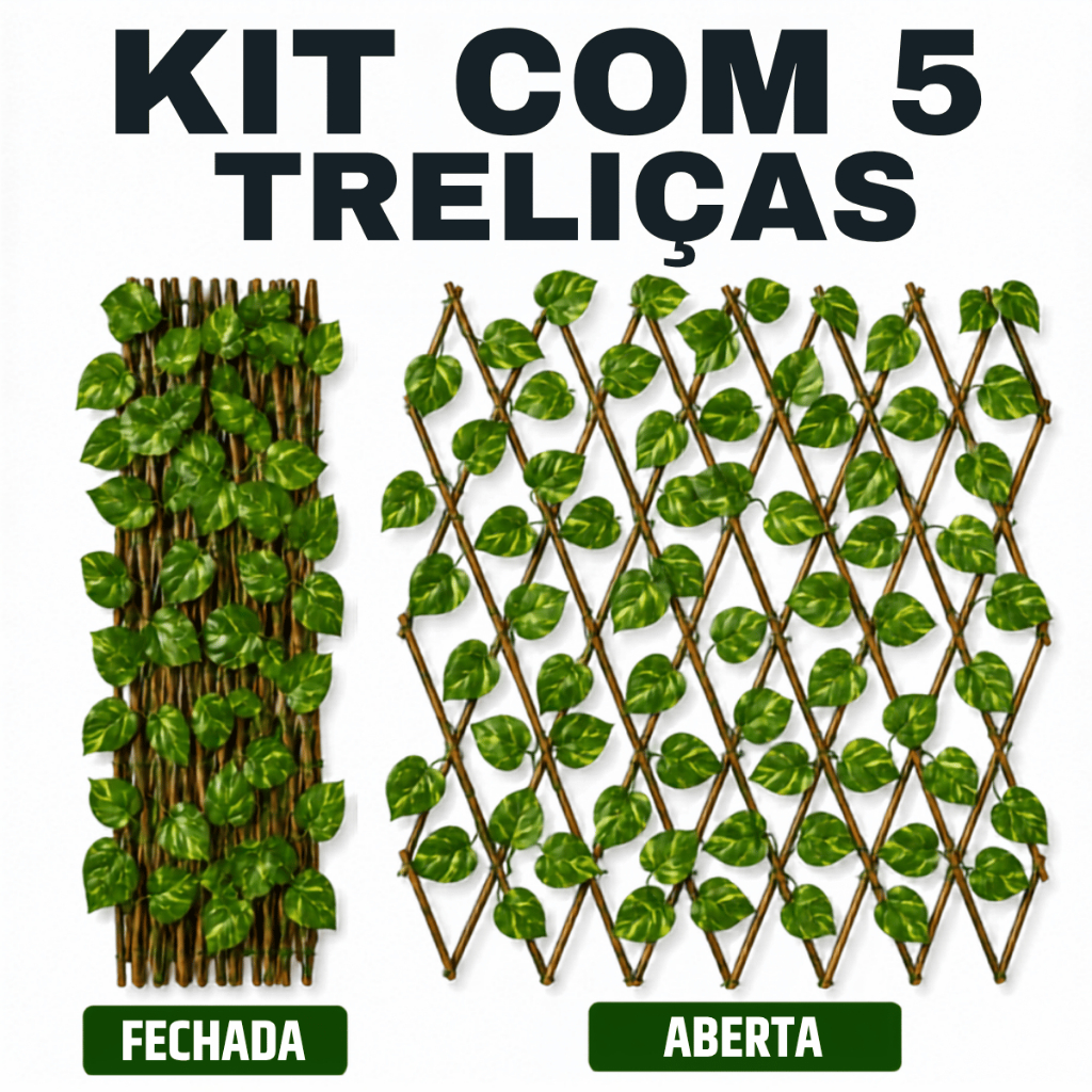 Kit 5 Treliças Gradil Cerca Painel Em Madeira Decoração Para Jardim e Ambientes Cerca Viva