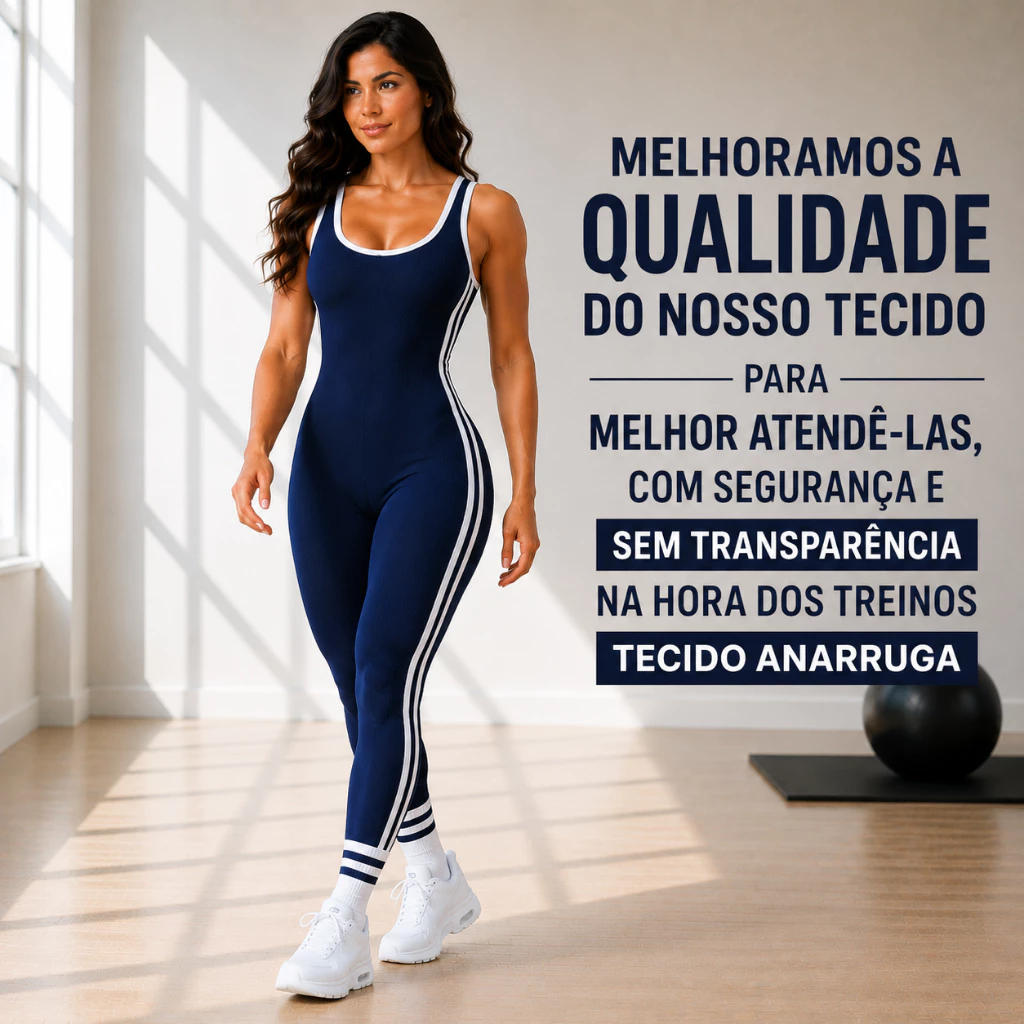 Macacão Feminino Fitness Canelado Anarruga Modelador Academia Treino Casual — imagem 1