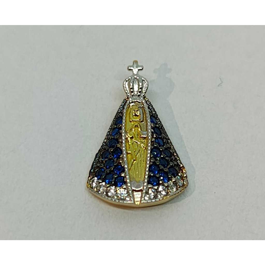 Pingente Nossa Senhora Aparecida Ouro 18K 750 Grande Cravejado Zircônia Elegante Religioso Devoção