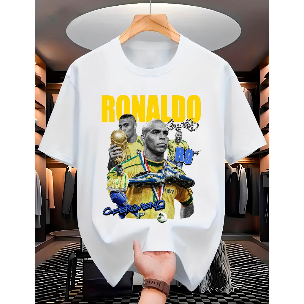 Camiseta "RONALDO R9" Fenômeno Streetwear Brasil Camisa 100% Algodão Copa Do Mundo Futebol T-shirt