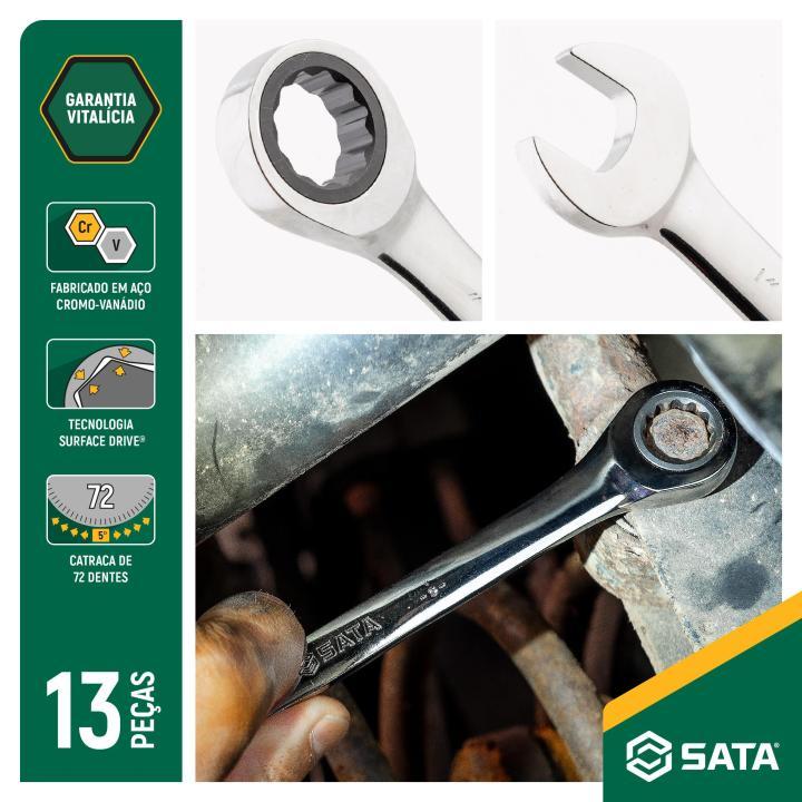 Jogo Chave Combinada Catraca 1/4 À 1'' 13 peças Sata St09040g · foto 2