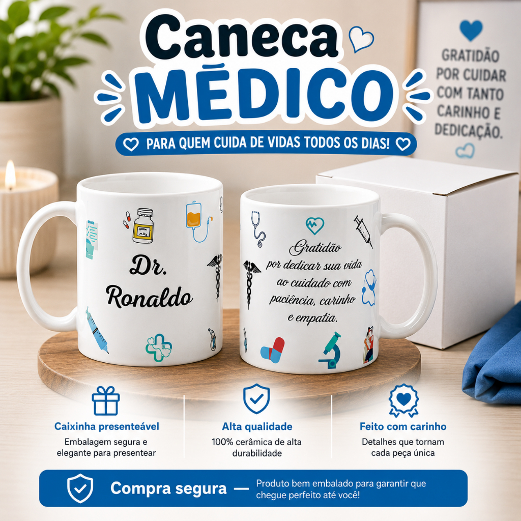 Caneca Profissional da Saúde com Nome Personalizado – Médico, Enfermeiro presente cirurgião Hospital