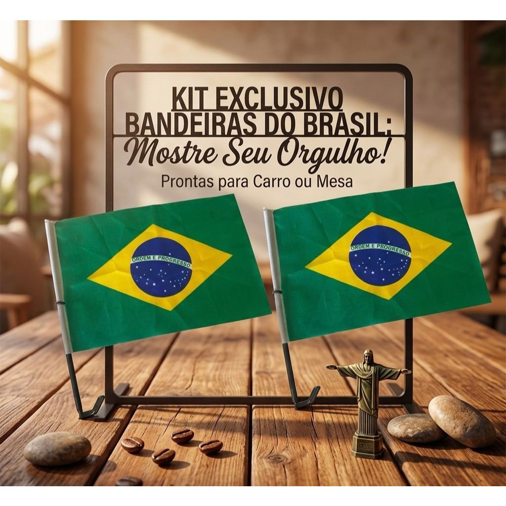 Conjunto com 2 Bandeiras do Brasil para Vidro de Carro – Torcida Copa do Mundo