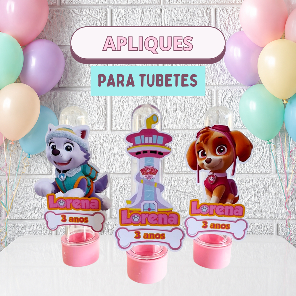 Apliques 3D para Tubetes 13cm Lembrancinha Aniversario Infantil Personalizado Patrulha Canina Menina Skye