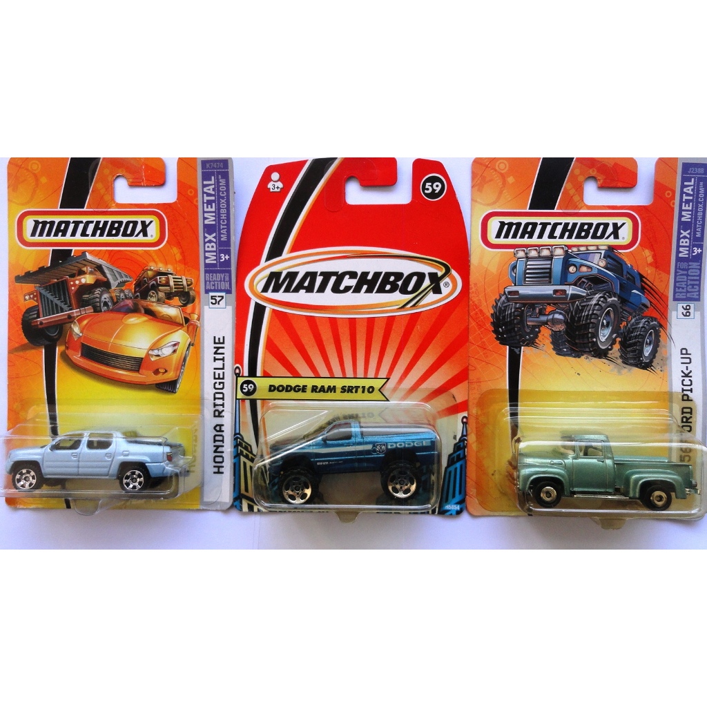 matchbox trio honda ridgeline + 1956 ford pick-up + dodge ram srt10 - antigos raros pickup