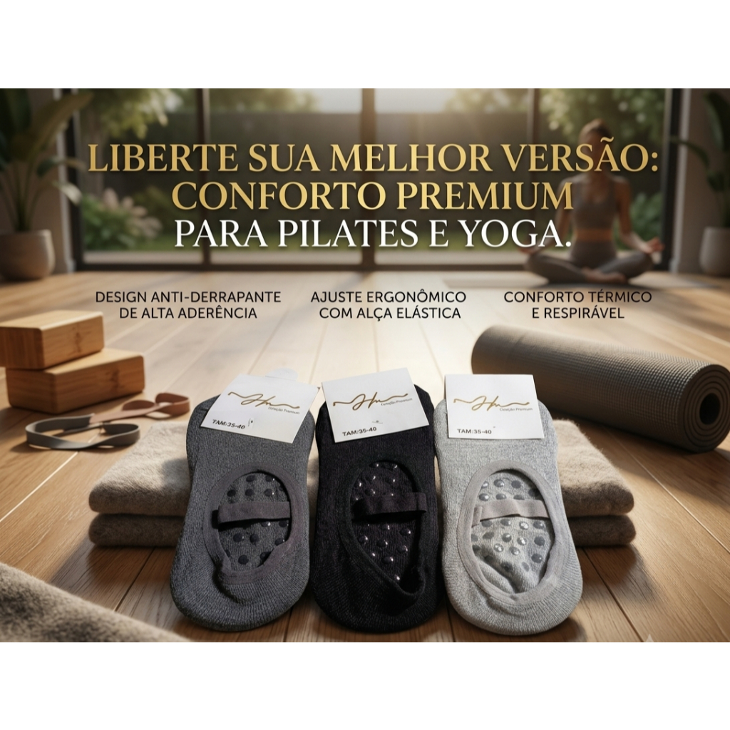 Kits 2 OU 3 Pares Meia Sapatilha Antiderrapante Pilates Yoga Fitness Feminina