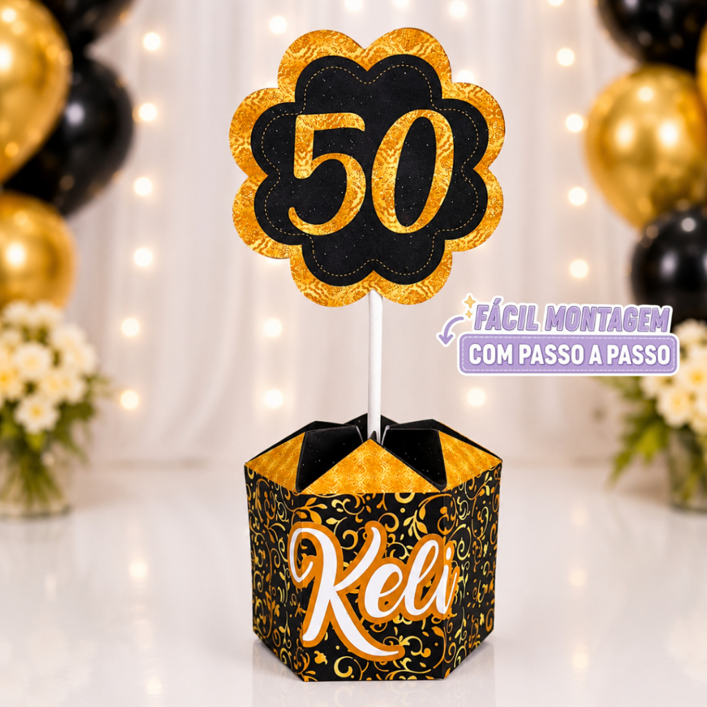 Centro de Mesa 50 Anos  Pegue e Monte Personalizado | Decoração de Mesa | Lembrancinhas Festa 💜
