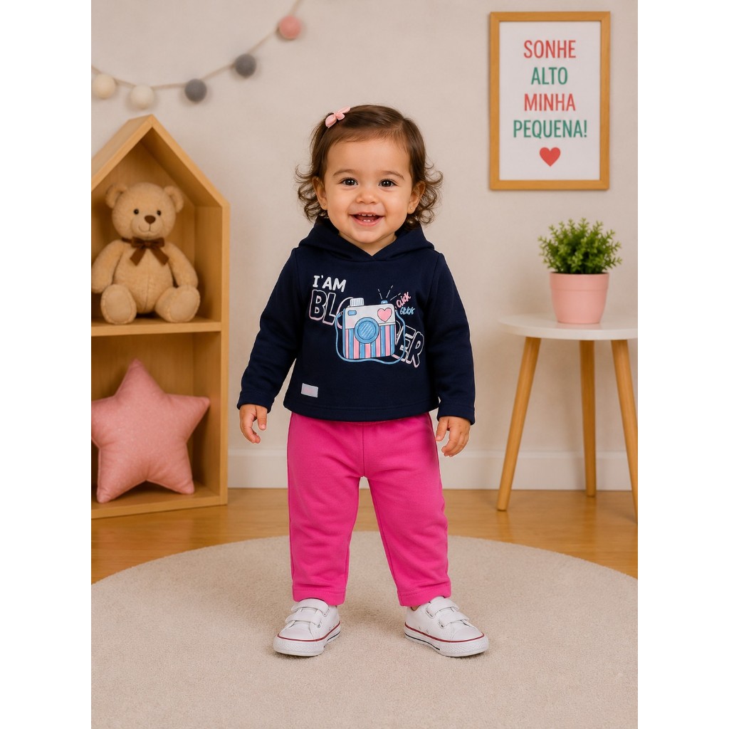 Conjunto Infantil Feminino Rovitex Moletom Menina Blusa com Capuz e Calça
