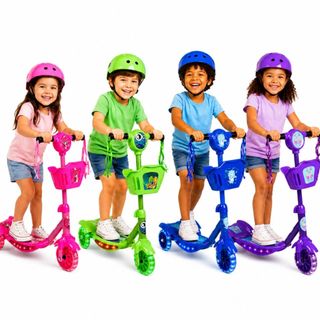 Patinete Infantil Brinquedo Criança 3 Rodas Com LED Música Cestinha Regulável