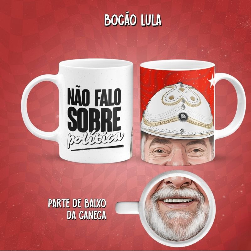 Caneca divertida Bocão Lula, caneca cerâmica 325ml com estampa divertida Bocão Lula
