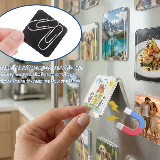 100 jogos de Ímã de Geladeira Quadrado de ACRÍLICO 5x5cm | Personalizável com Foto, Logo e Frases