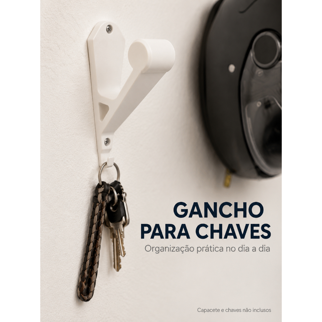 Porta Capacete de Parede com Gancho - Suporte para Capacete e Porta Chaves Moto - Organizador Parede Resistente