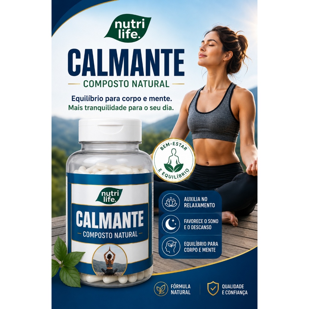 Composto Anti Cansaço Físico e Mental calma e relaxamento 120 cápsulas 500mg Nutri life  Nutri vivus