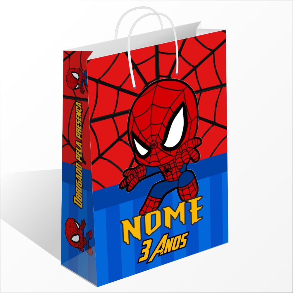 Sacolinha Personalizada Homem Aranha Cute Personalizada com Nome e Idade Sacolinha Surpresa