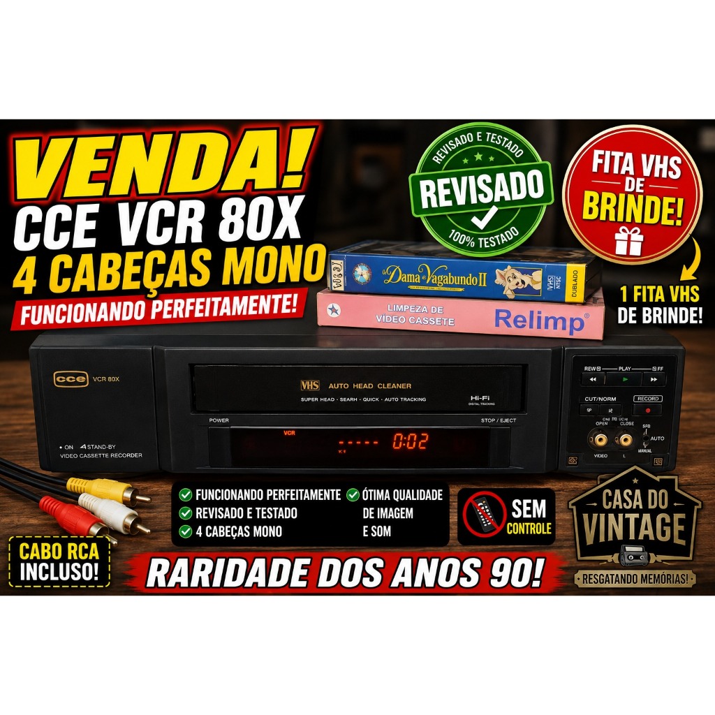 VÍDEO CASSETE CCE VCR 80X + FITAS DE BRINDE FUNCIONANDO