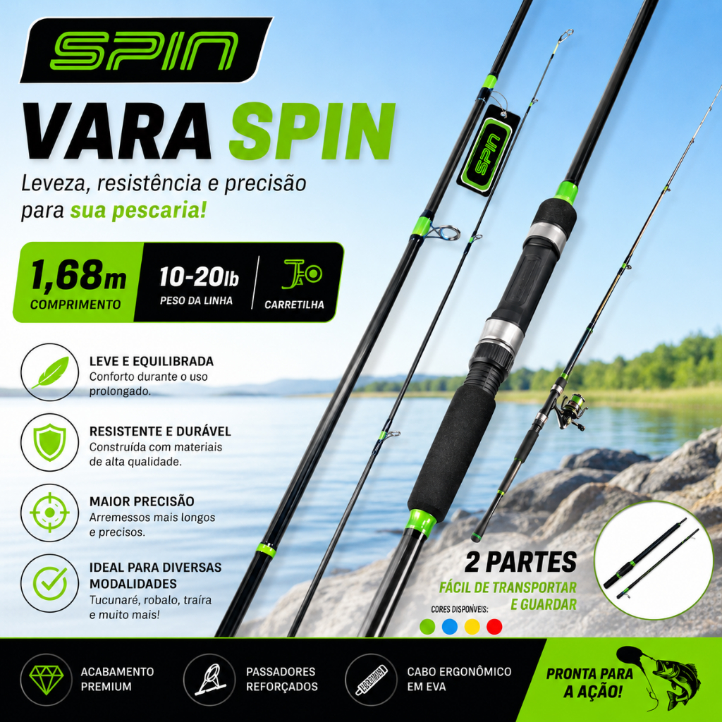 Vara Plusfish Spin 1.68m 10-20lb Carretilha 2 Partes