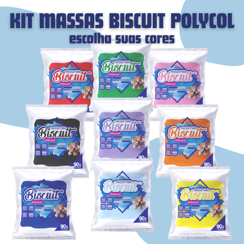 Kit Massas de Biscuit Polycol 90G ESCOLHA SUAS CORES