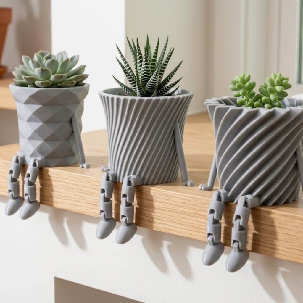 KIT VASO 1 OU 3 UNIDADES Articulado Cachepot Decorativo Suculentas Impressão 3D Trio Boneco Sentado