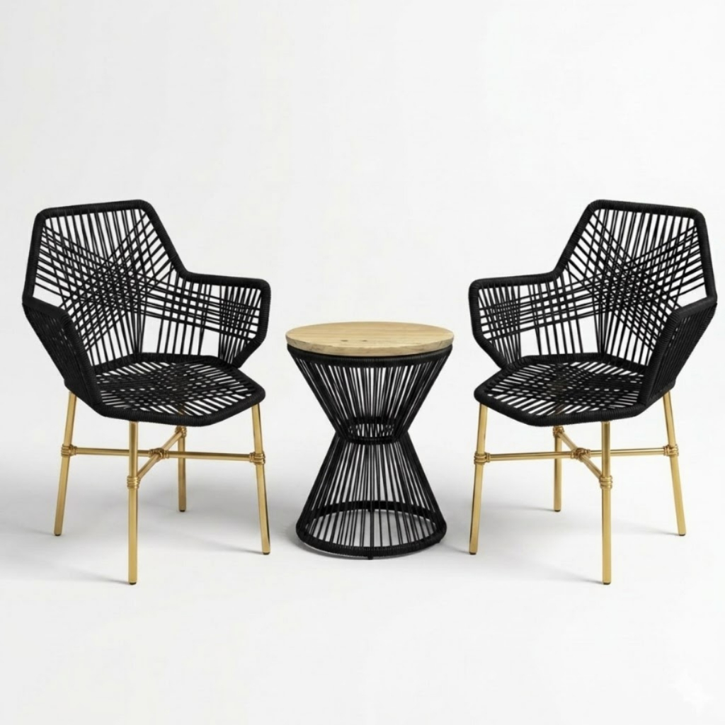 Kit 2 Cadeira Tropicalia E Mesa Ampulheta Fibra Sintetica Pé Dourado Ideal Para Area Externa E Interna Area Gourmet